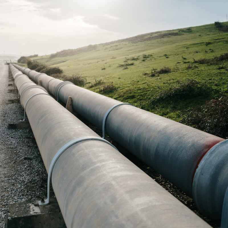 przesyly-odszkodowanie-za-rurociag Gazociąg na prywatnej działce – duże rurociągi biegnące przez zielony teren<br />